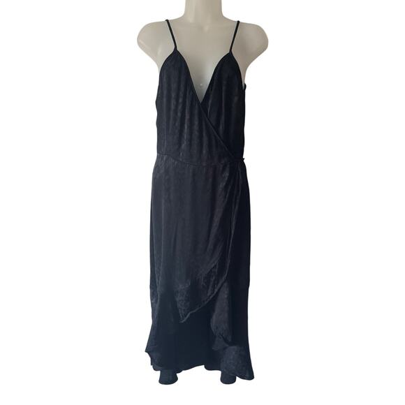 Abercrombie and Fitch Dress Womens Large Black Leopard Print Satin Wrap Midi - Picture 2 of 12